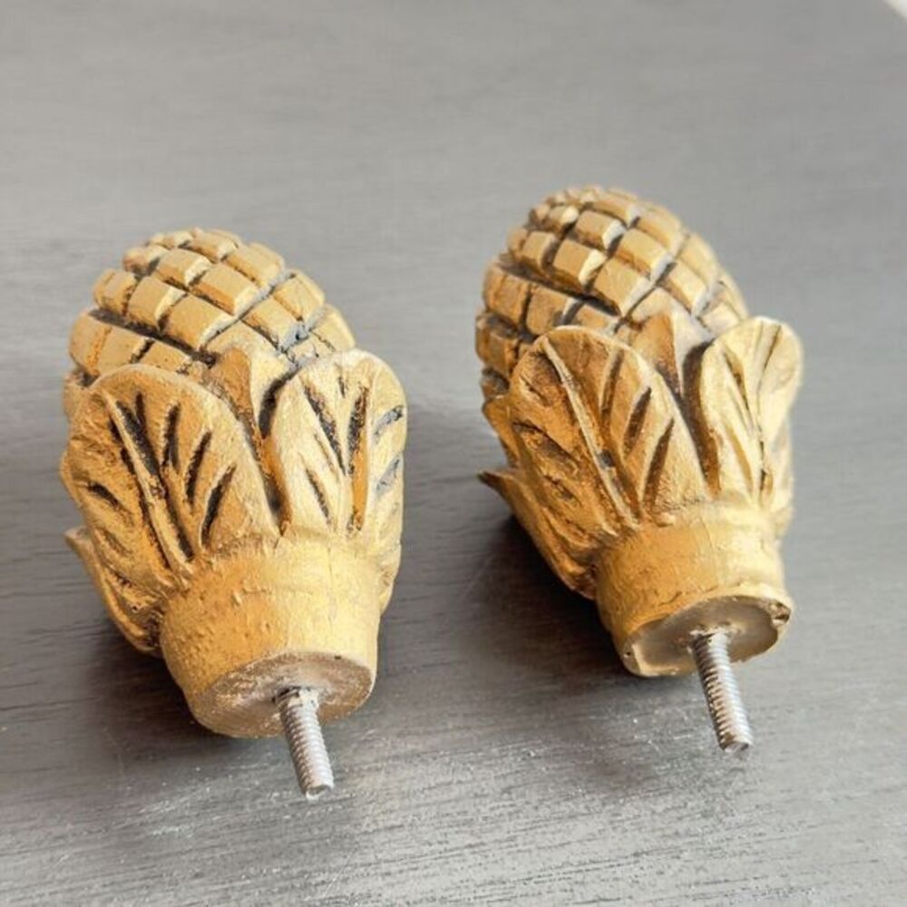 Pair Of Vintage Pineapple Style Lamp Finials, Resin, Gold Finish, 3"